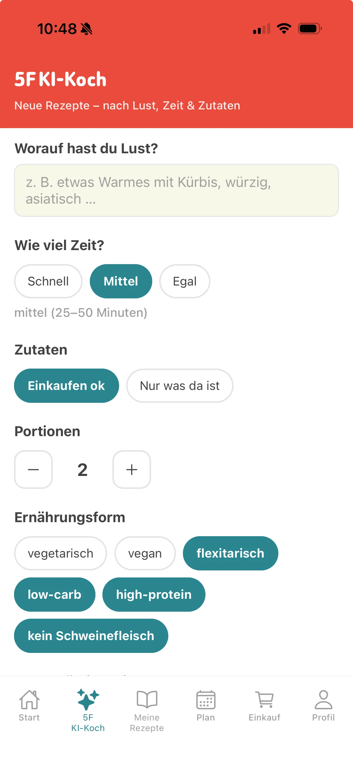 5F AI chef – new recipes based on mood, time and ingredients
